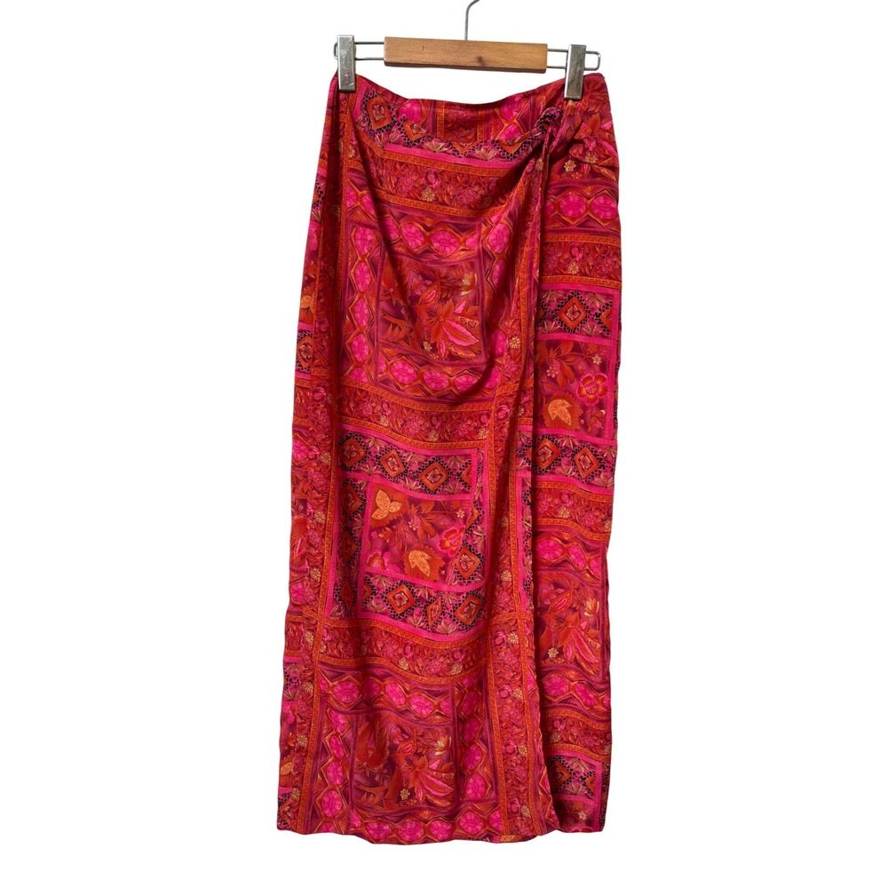 Evidence Vintage Maxi Wrap Skirt Pink Orange Floral Paisley Made in Canada Sz S